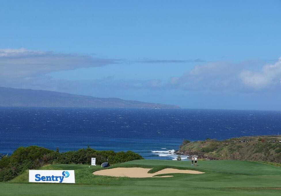 KAPALUA, HAWAII - JANUARY 02:  A general view of the 11th green as Tom Kim of South Korea plays the hole during a practice round prior to The Sentry at Plantation Course at Kapalua Golf Club on January 02, 2024 in Kapalua, Hawaii. (Photo by Kevin C. Cox/Getty Images)