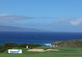 KAPALUA, HAWAII - JANUARY 02:  A general view of the 11th green as Tom Kim of South Korea plays the hole during a practice round prior to The Sentry at Plantation Course at Kapalua Golf Club on January 02, 2024 in Kapalua, Hawaii. (Photo by Kevin C. Cox/Getty Images)